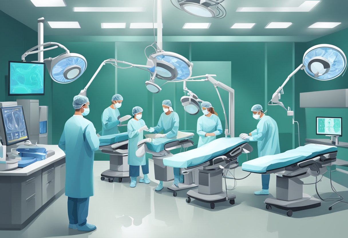 A team of doctors performing various heart procedures in a modern operating room
