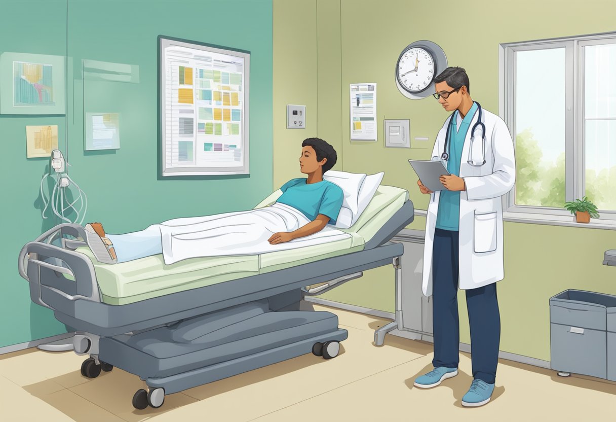 Before: Doctor reviewing patient's medical history. After: Patient resting in recovery room