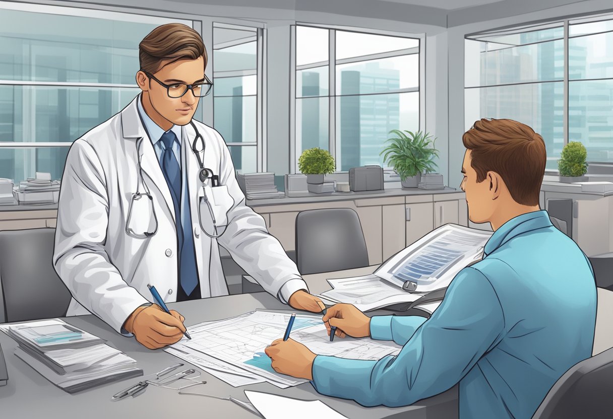 A cardiologist reviewing patient charts, analyzing EKGs, and consulting with colleagues