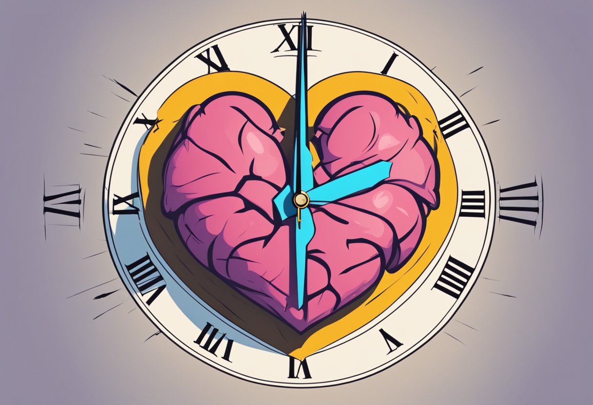 A heart with two scars, one for each attack, beating with uncertainty. A clock in the background showing a shortened life expectancy