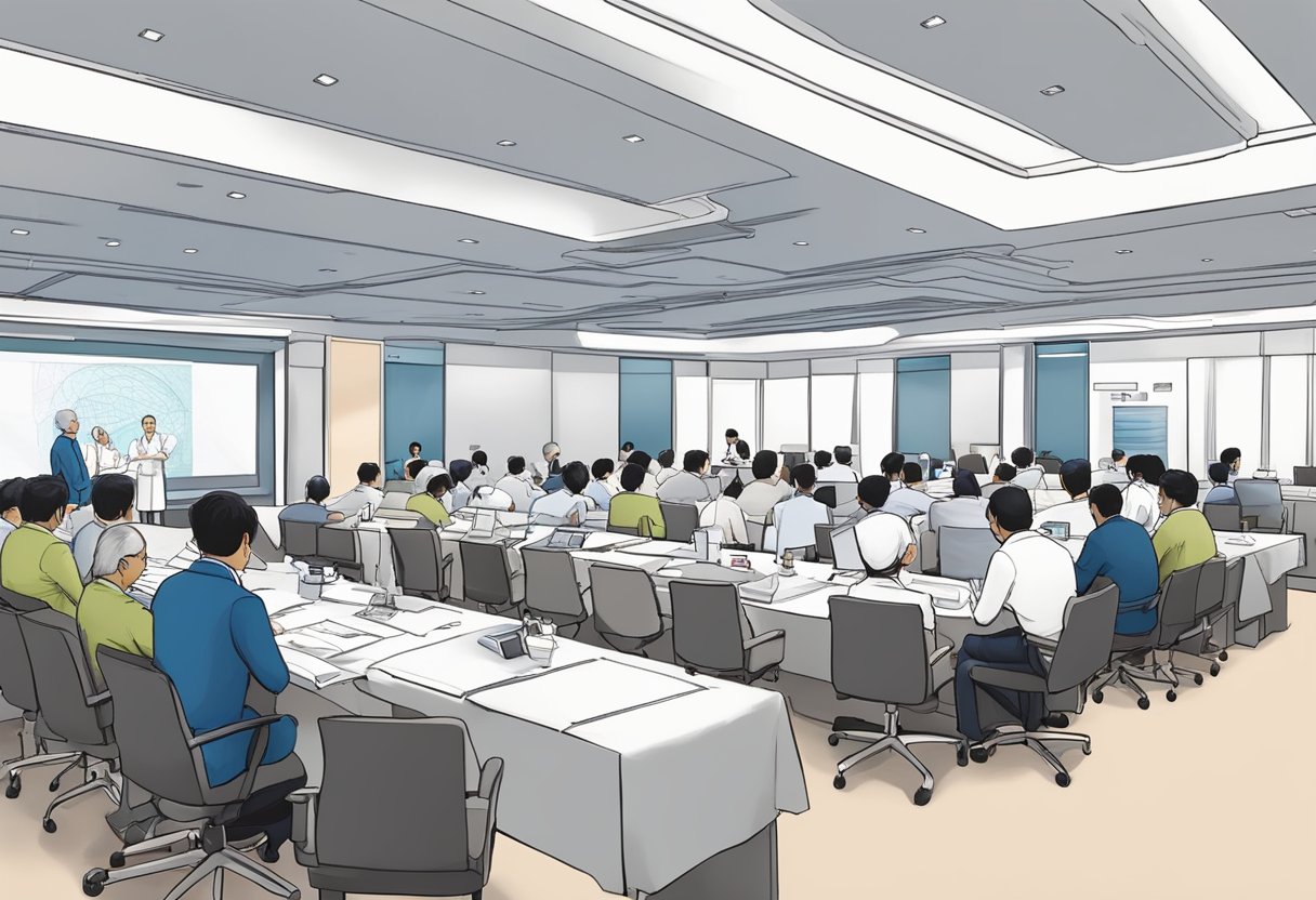 A group of cardiologists gather at the Singapore Cardiology Society conference, exchanging knowledge and discussing the latest advancements in heart care