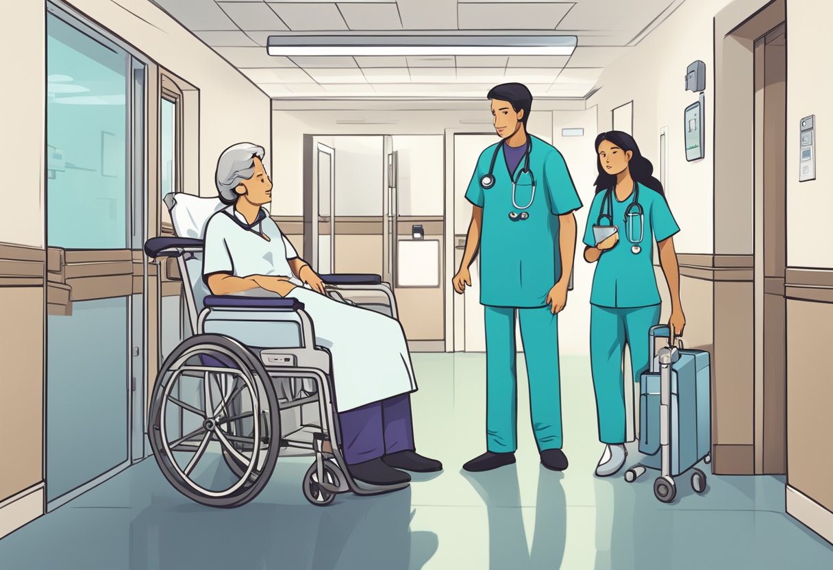 A heart monitor beeping steadily, a doctor's concerned expression, and a patient's worried family waiting in the hospital corridor