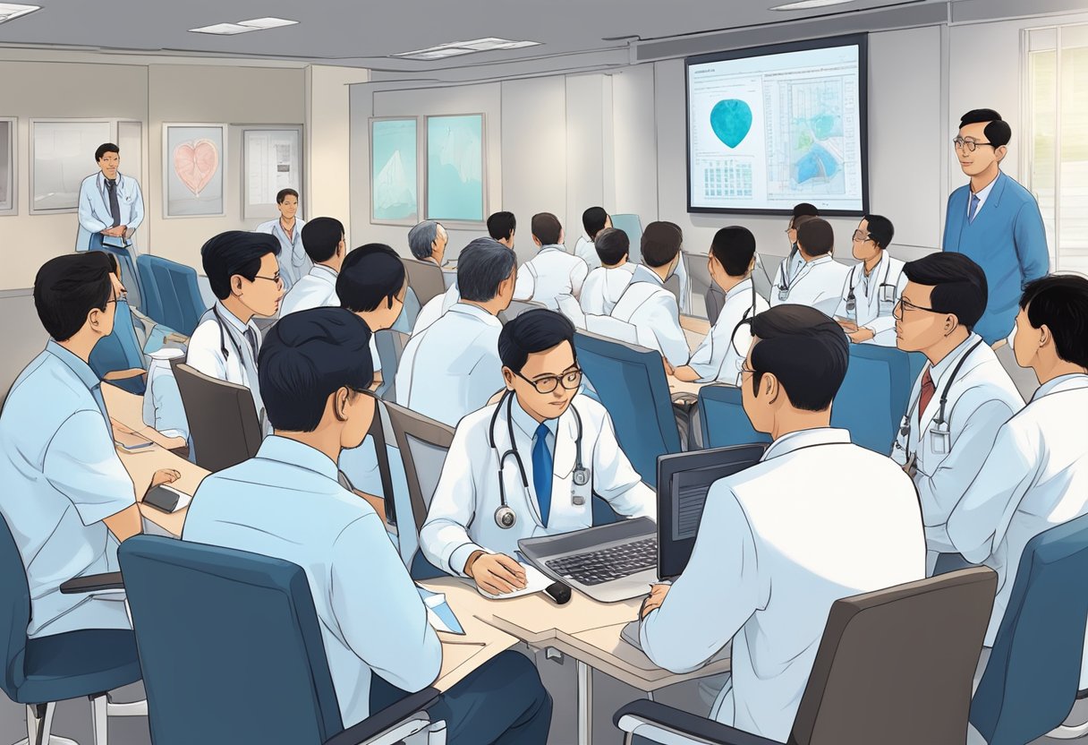 A group of cardiologists gather at the Singapore Cardiology Society meeting, discussing the latest advancements in heart health and treatment