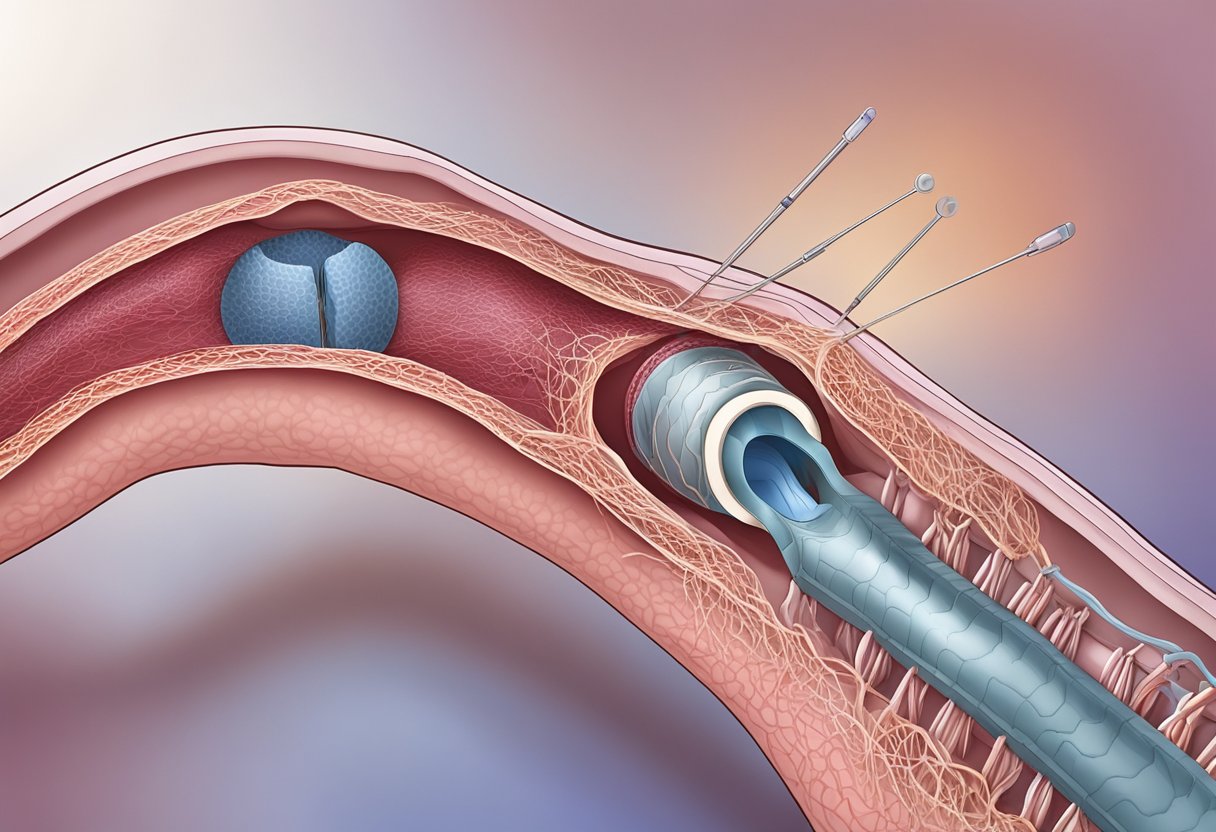 A stent is inserted into a narrowed heart artery, opening the blockage and allowing blood to flow freely