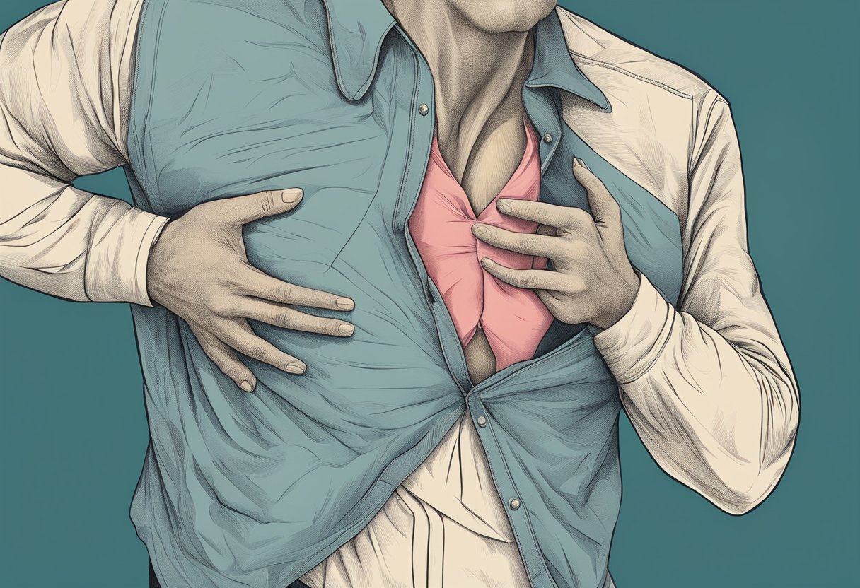 A person's chest thumping with irregular rhythm
