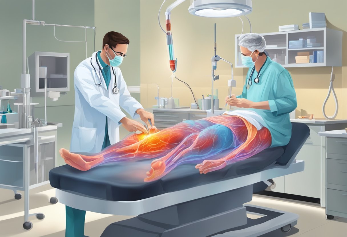 A doctor carefully injects dye into a patient's blood vessels, revealing blockages and damage caused by a recent heart attack