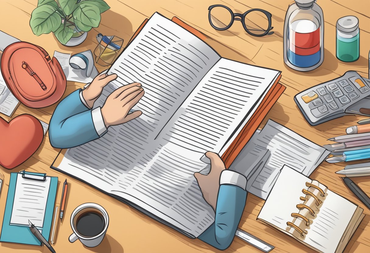 The scene depicts a person reading a list of frequently asked questions about the causes of a heart stroke