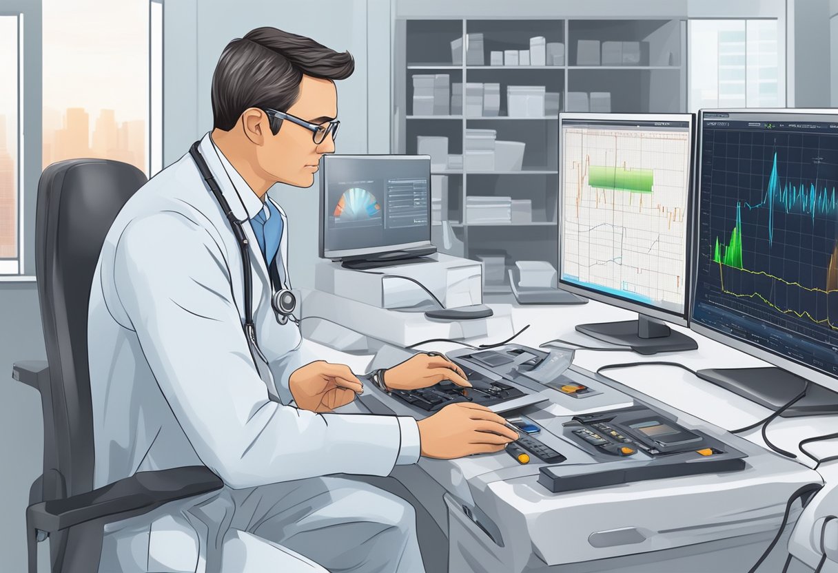 A cardiologist carefully monitors a patient's heart on a high-tech afterload monitoring system