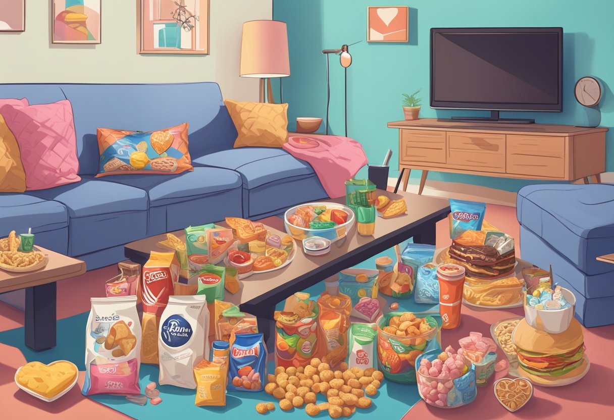 A sedentary figure sits surrounded by unhealthy snacks and a TV, while a heart symbol shows signs of strain and blockage