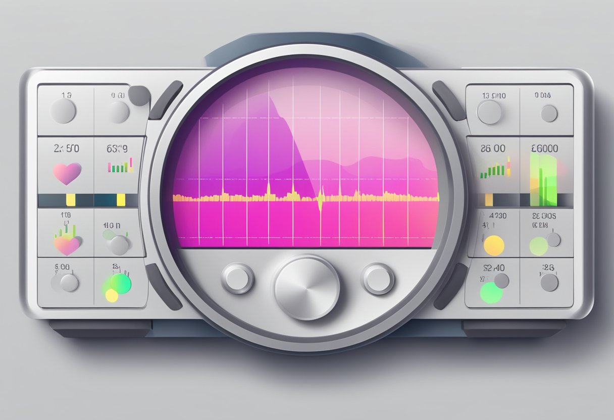 A heart rate monitor displays a steady pulse of 60-100 beats per minute