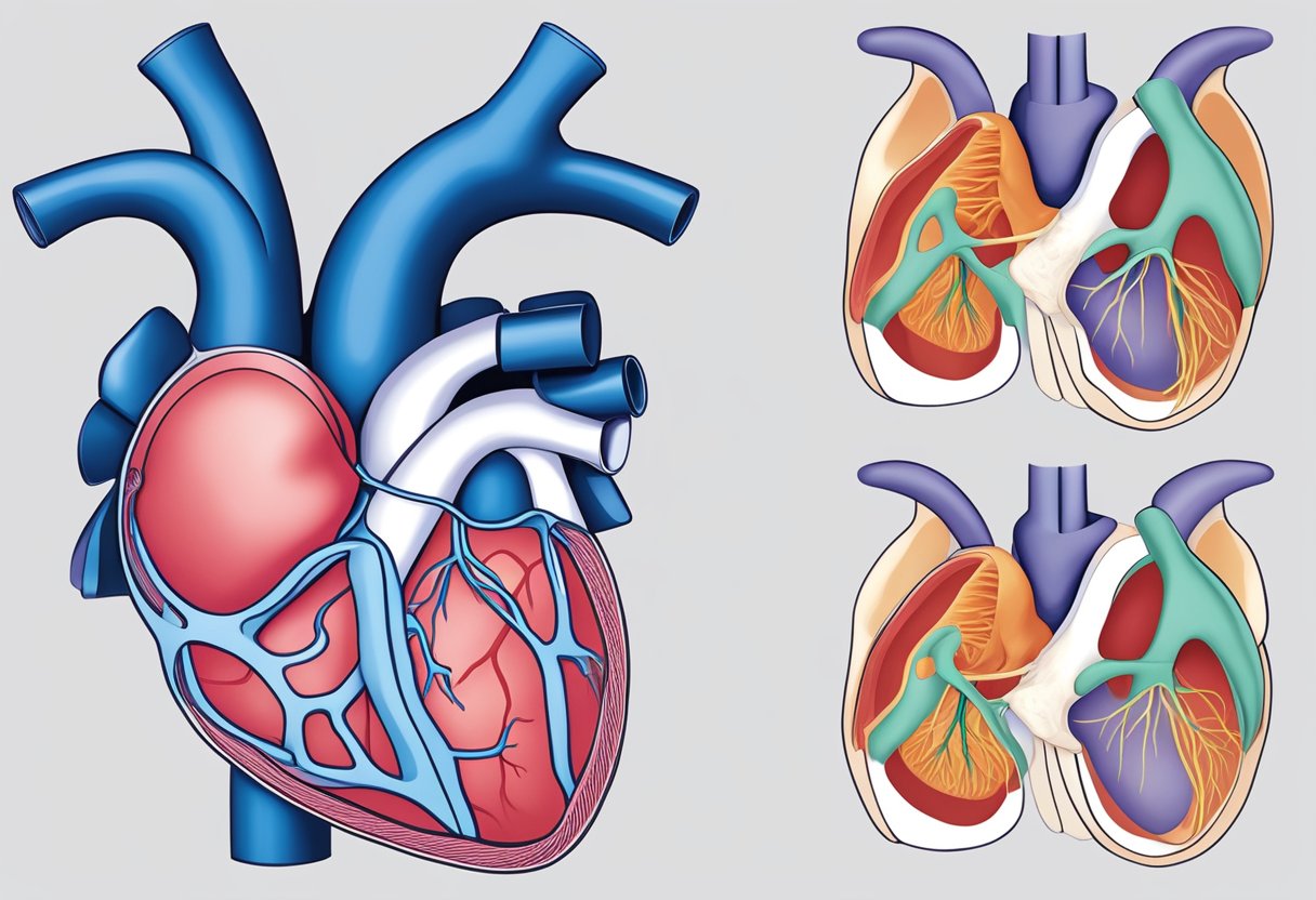 Four heart valves: aortic, pulmonary, tricuspid, and mitral, within a heart-shaped silhouette