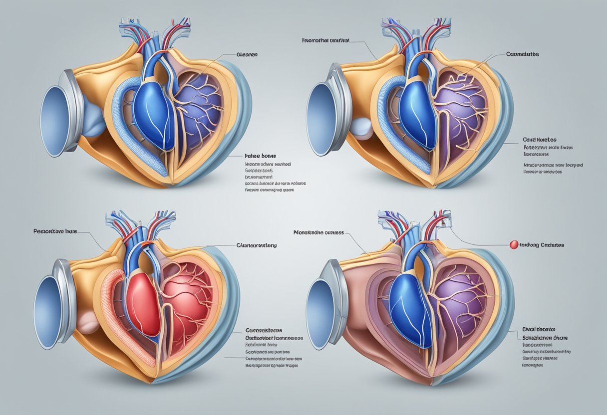 Four heart valves open and close to regulate blood flow, located within the chambers of the heart
