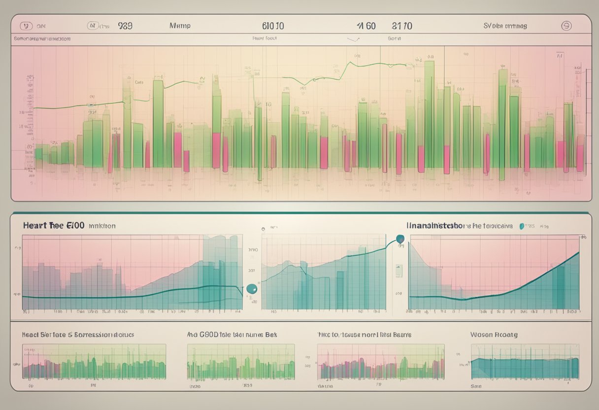 A heart rate monitor displays a steady number in the 60-100 beats per minute range