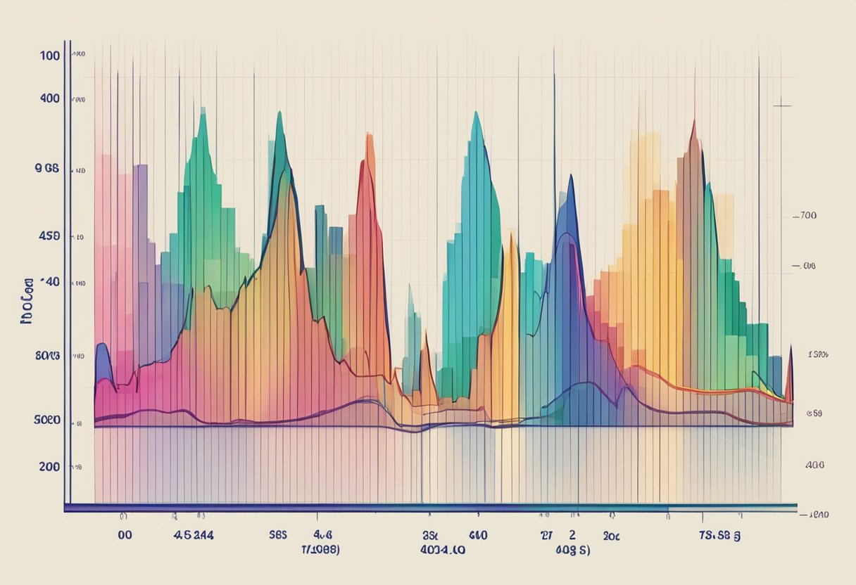 A graph showing heart rates at different ages rises and falls