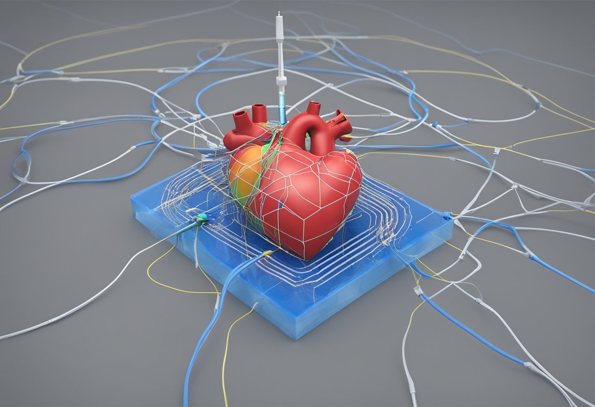 A heart model connected to carto mapping equipment, with electrodes placed on the surface for electrical signal detection