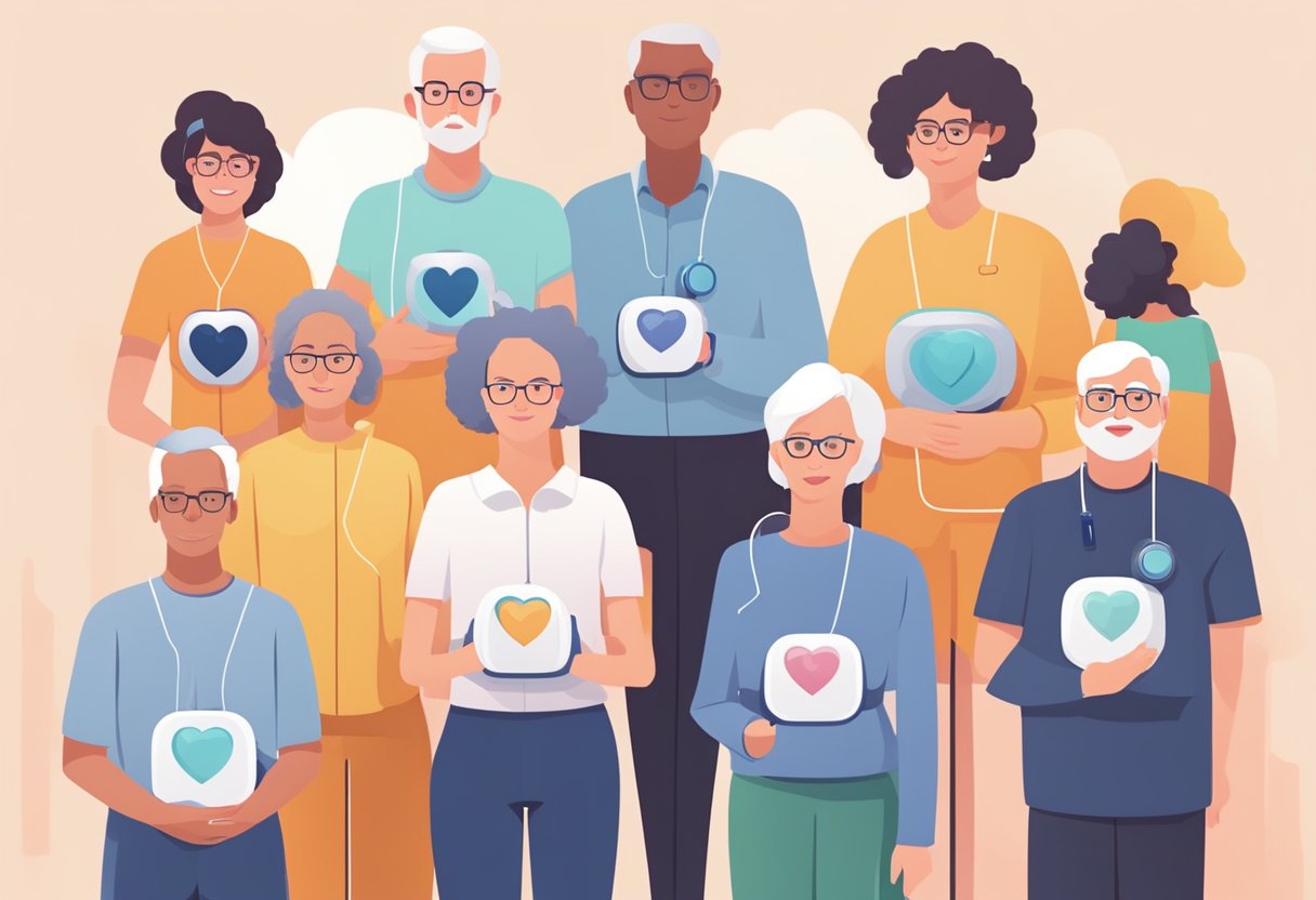 People of different ages with heart rate monitors, displaying their average heart rates