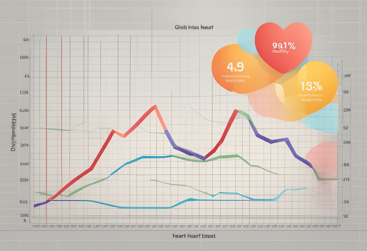 A graph showing rising ischemic heart disease rates with preventative measures like exercise and healthy diet displayed alongside