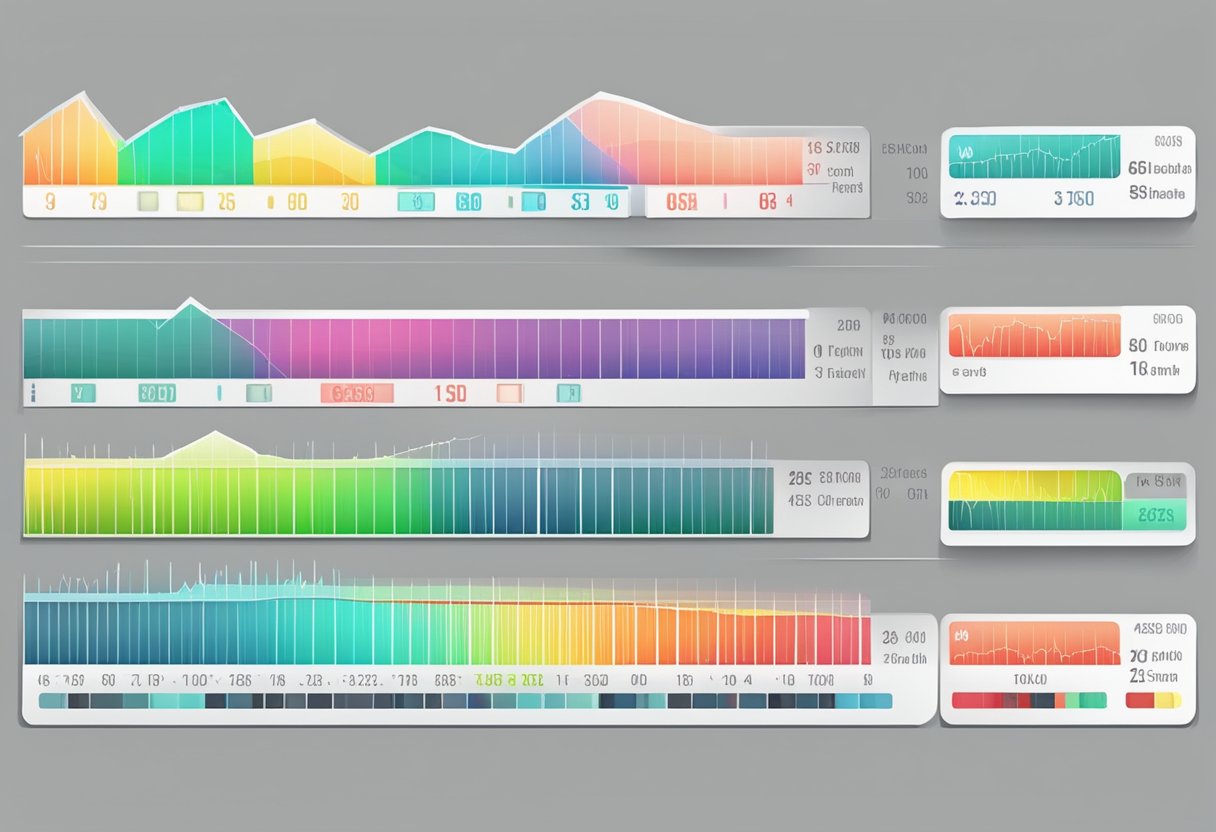 A heart rate monitor displaying maximum exercise heart rates for different age groups