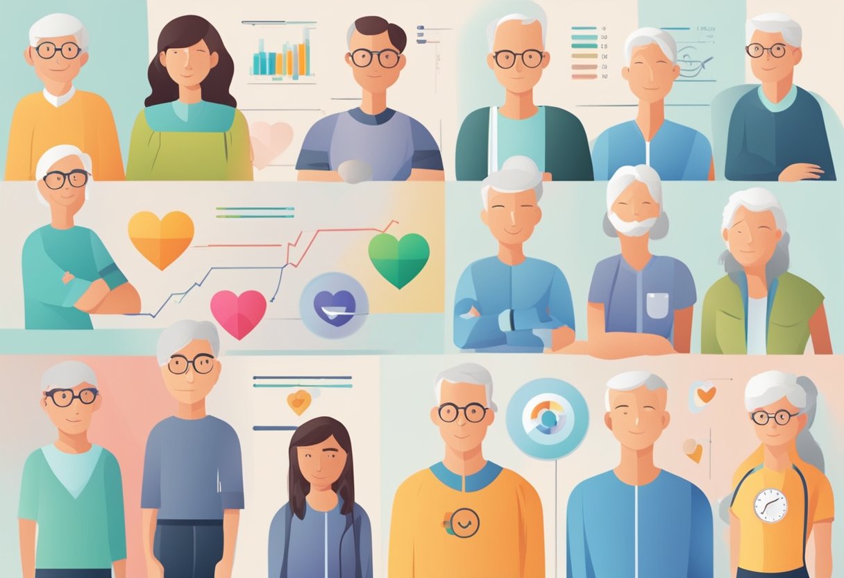 Various age groups with corresponding heart rates. FAQ text and heart rate charts. No human figures