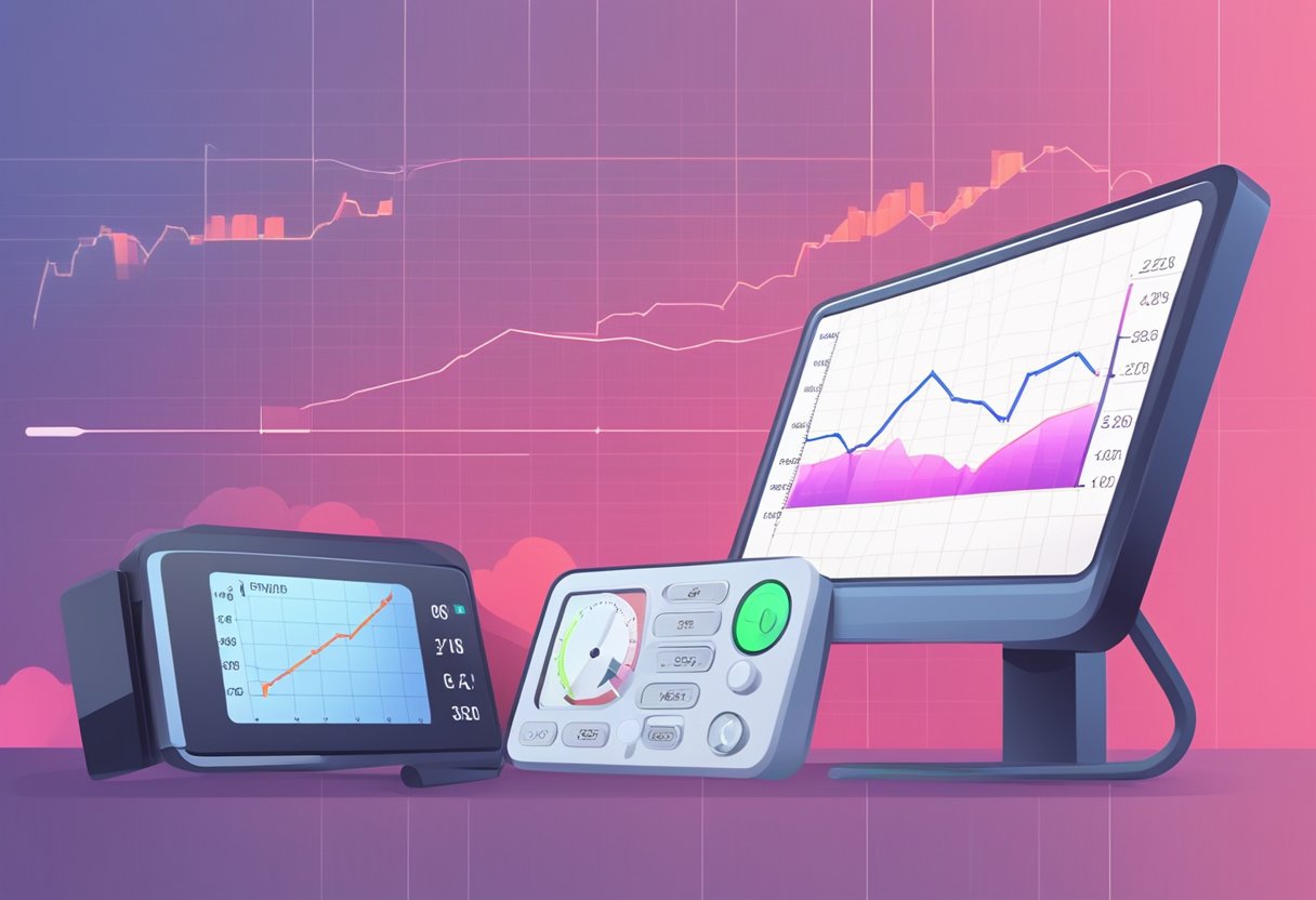 A heart rate monitor beeping rapidly, red lights flashing, and a graph showing a steep incline