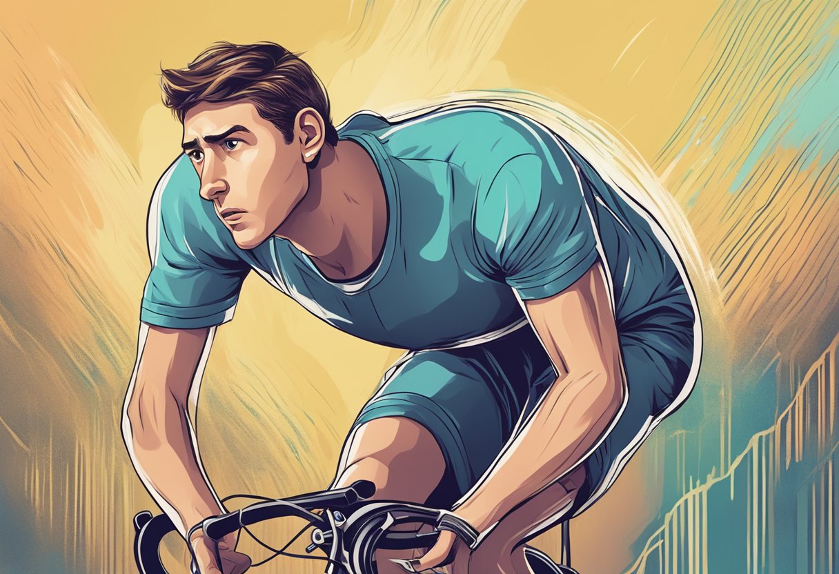 A person with a fast heart rate and sweating, looking anxious or panicked