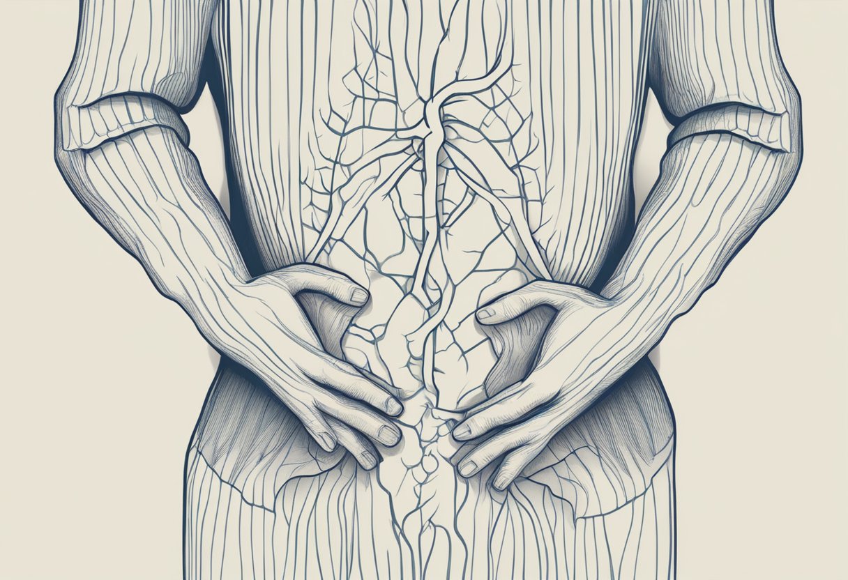 A person clutching their chest in pain, with a stylized representation of the stomach and heart connected by a jagged line, symbolizing the link between gastric causes and heart pain