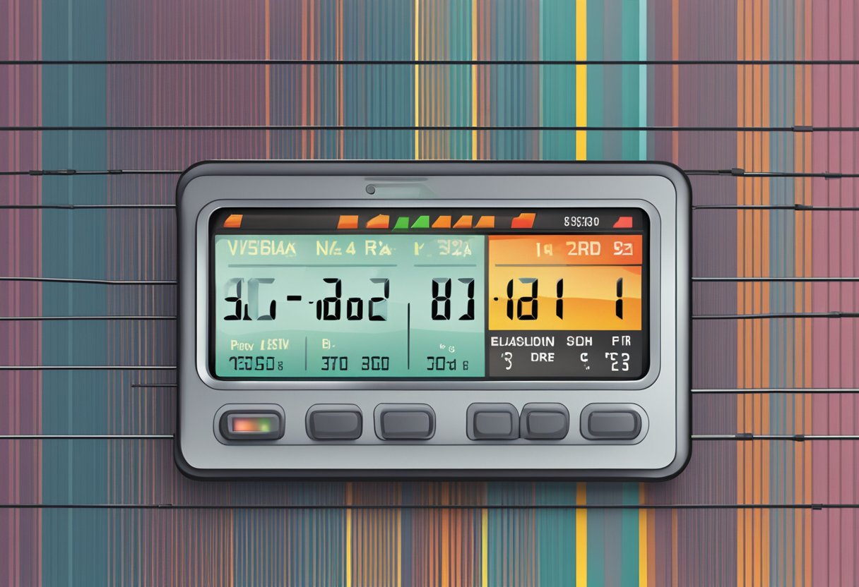 A heart rate monitor displaying elevated numbers with a warning sign
