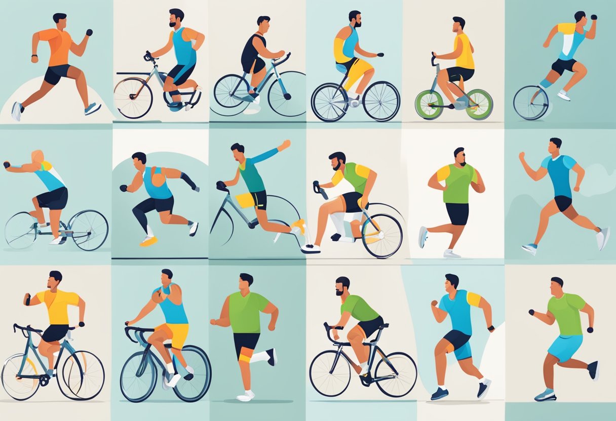 An individual wearing a heart rate monitor while engaging in various physical activities, such as running, cycling, or weightlifting