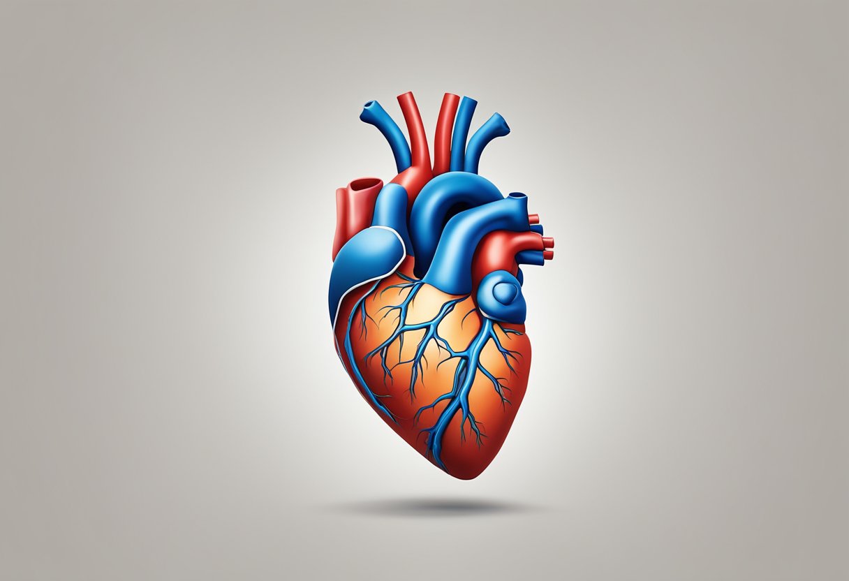 A heart positioned vertically with the apex pointing downwards and the base facing upwards, with the left ventricle slightly tilted towards the left side
