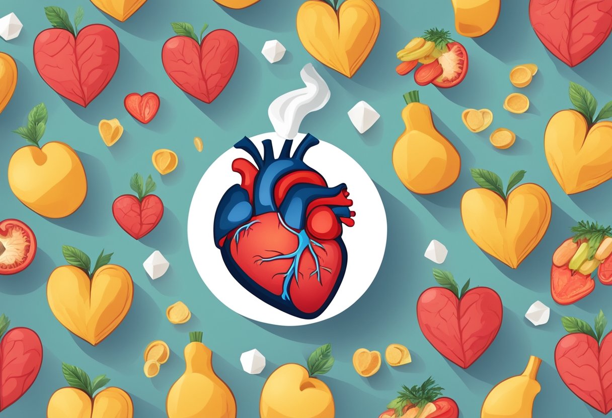 Healthy heart surrounded by stress, poor diet, lack of exercise, and smoking