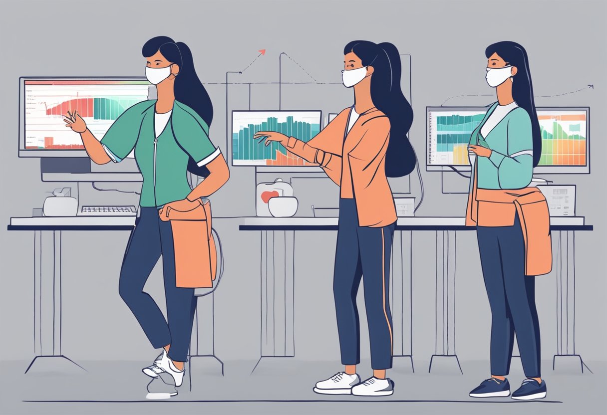 Females' heart beats faster than males'. Show two heart rate monitors, one with a higher reading