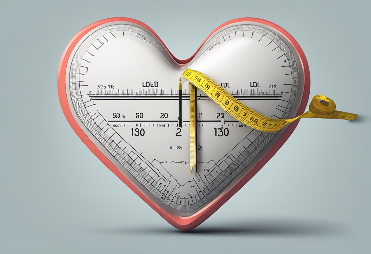 A heart with a measuring tape wrapped around it, displaying the recommended LDL level for heart disease