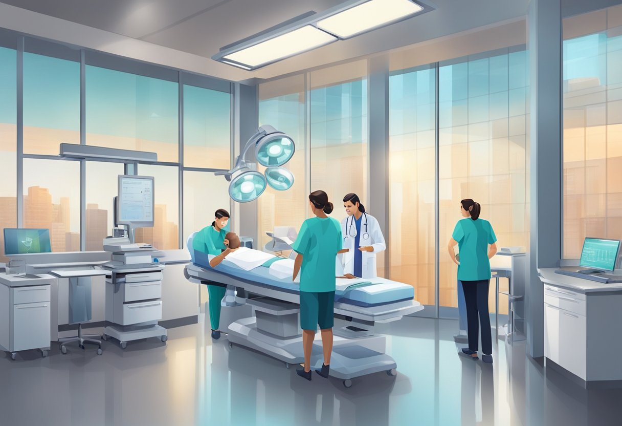 Doctors at heart center consult, review charts, and perform procedures in a modern, well-lit facility