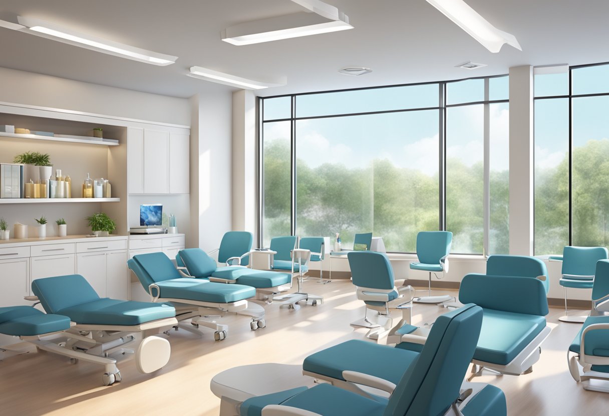 A bright, modern cardiology clinic with state-of-the-art equipment and comfortable seating. Large windows let in natural light, creating a welcoming and calming atmosphere