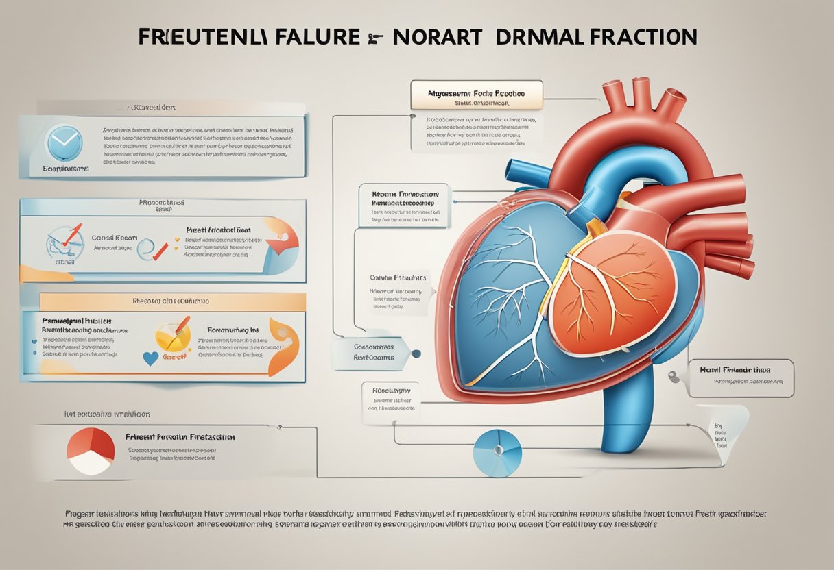 A heart-shaped diagram with a "Frequently Asked Questions" banner and the text "heart failure with normal ejection fraction" displayed prominently