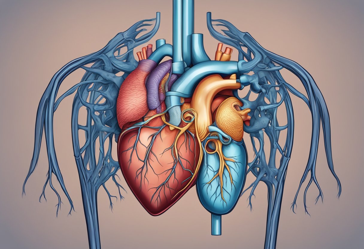 A heart with weakened pumping ability, and stiffened ventricles, causing blood to back up in the lungs or body