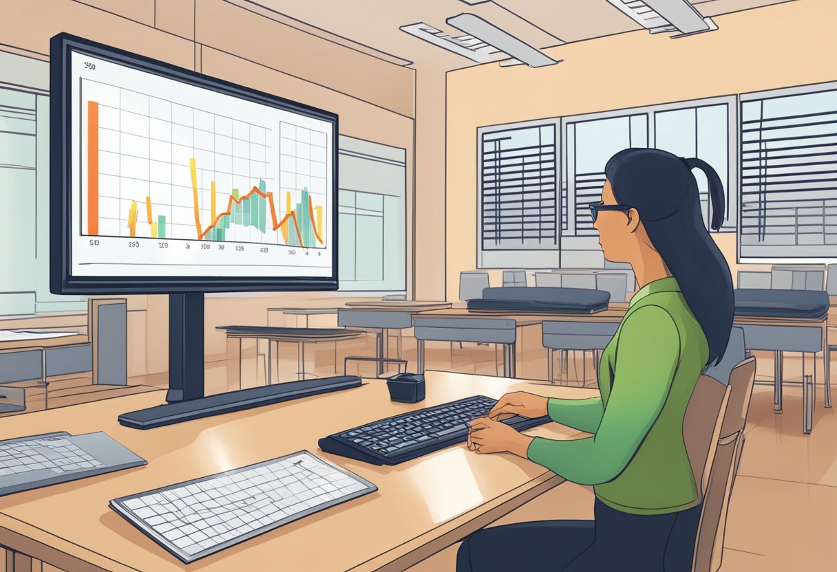 A heart rate monitor displays fluctuating numbers on a screen, while a teacher points to a chart explaining the concept