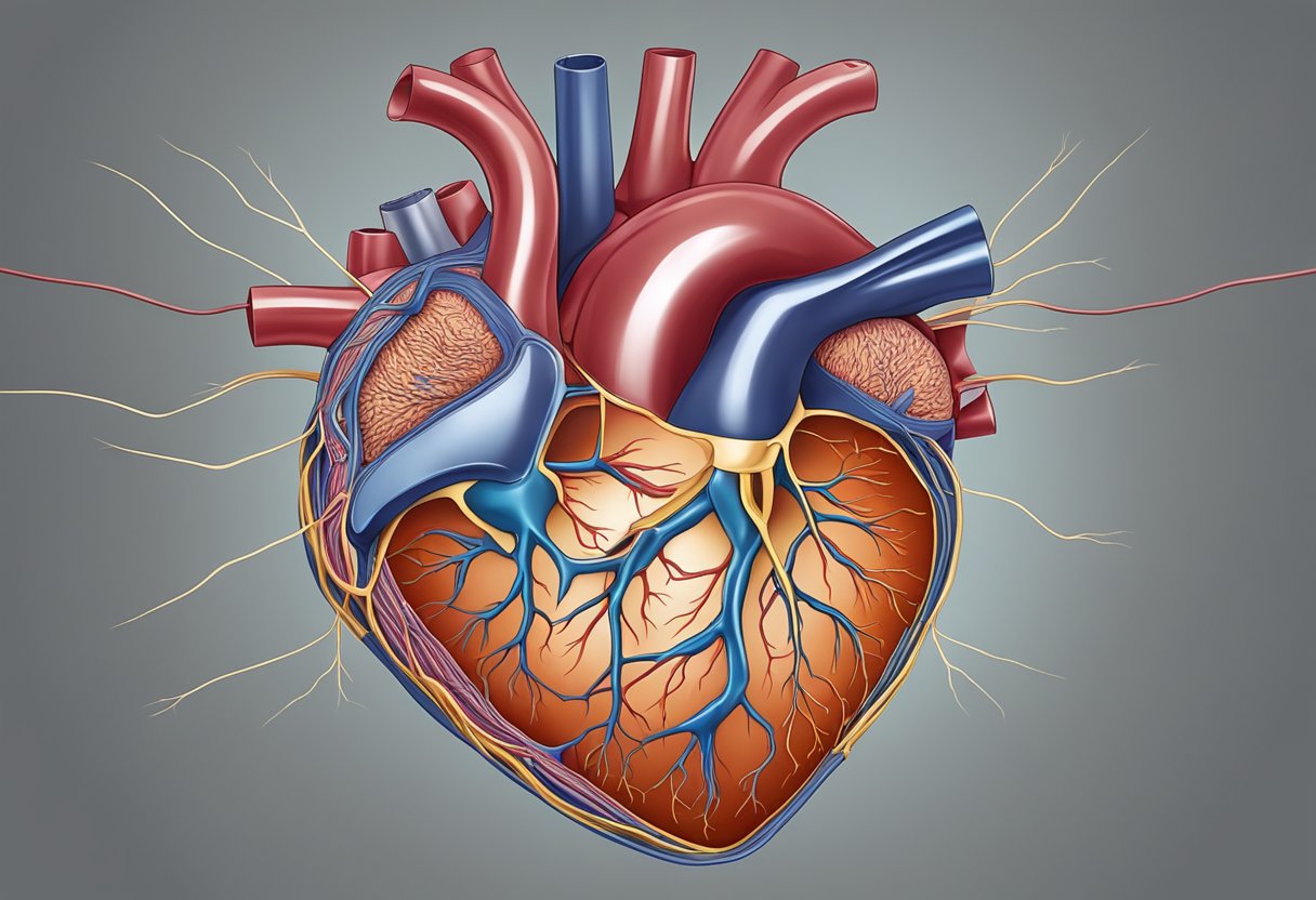 A heart with arteries clogged by plaque, leading to a stroke