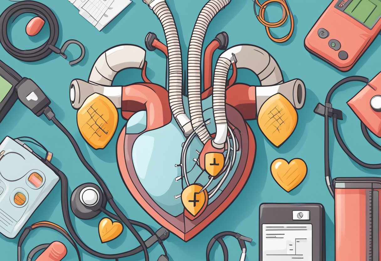 A heart with a low blood pressure monitor, surrounded by question marks