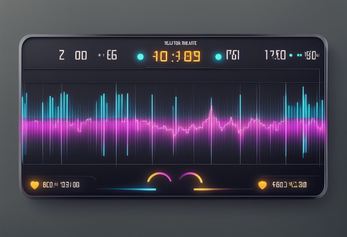 A heart rate monitor displaying a steady pulse of 60-100 beats per minute
