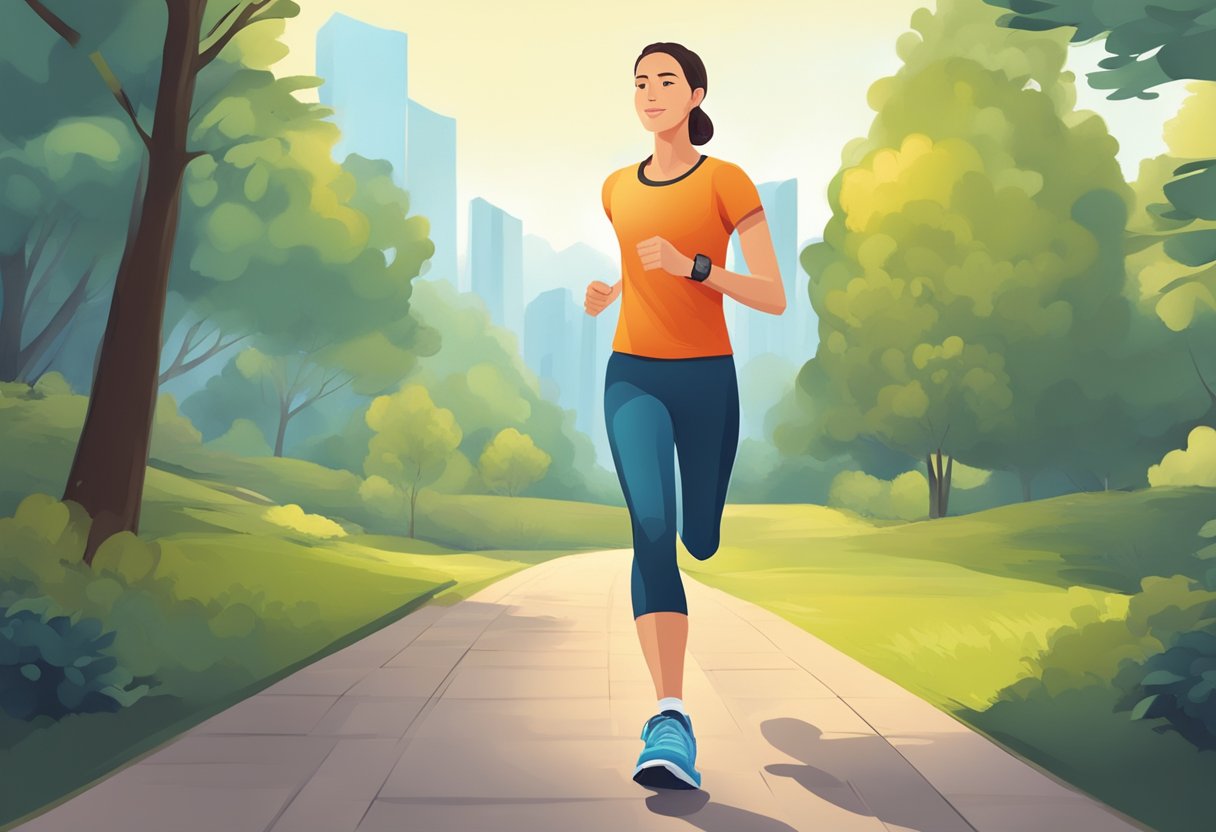 A person wearing a heart rate monitor while engaged in low intensity physical activity, such as walking or light jogging