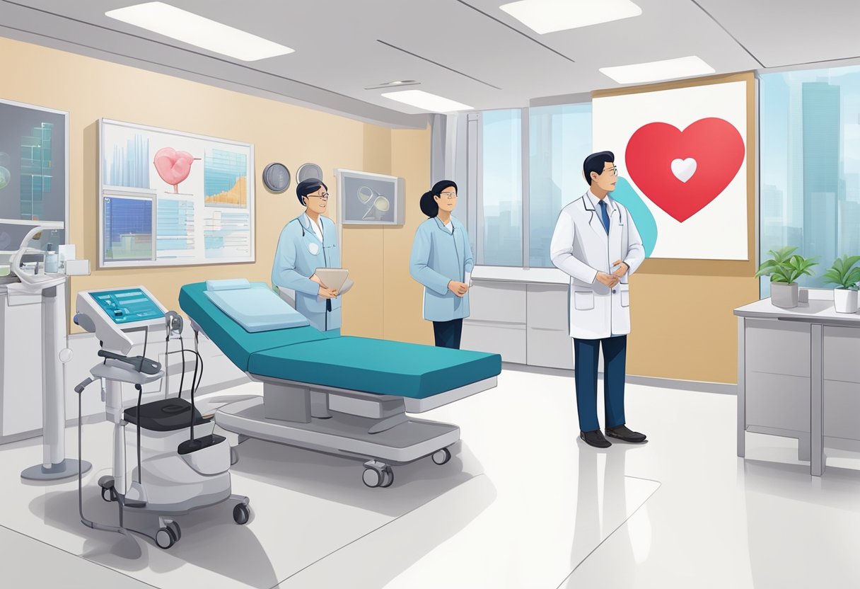 A heart specialist in Singapore discusses various cardiac treatment options in a modern clinic setting