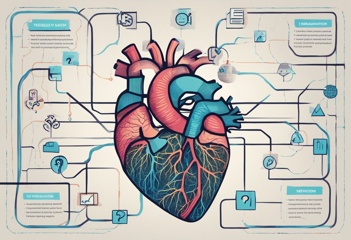 The human heart with veins branching out in a network, surrounded by question marks and the words "Frequently Asked Questions."