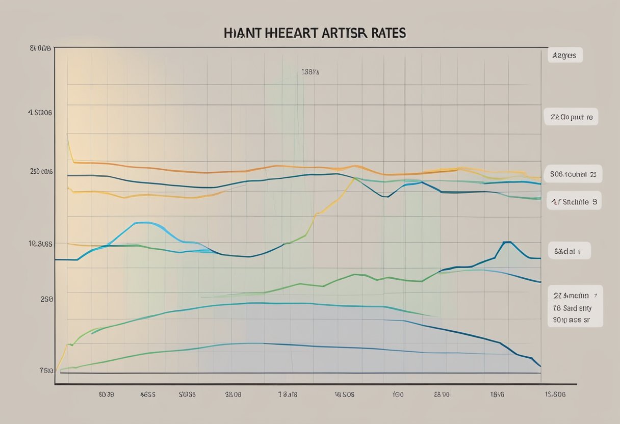 A graph showing target heart rates for different ages during physical activity