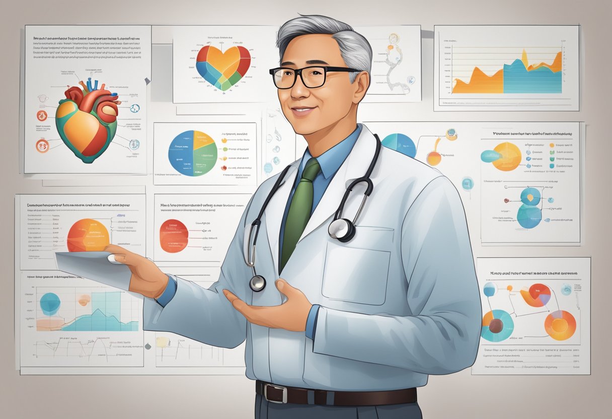Dr. Raymond Lee explains heart health with diagrams and charts