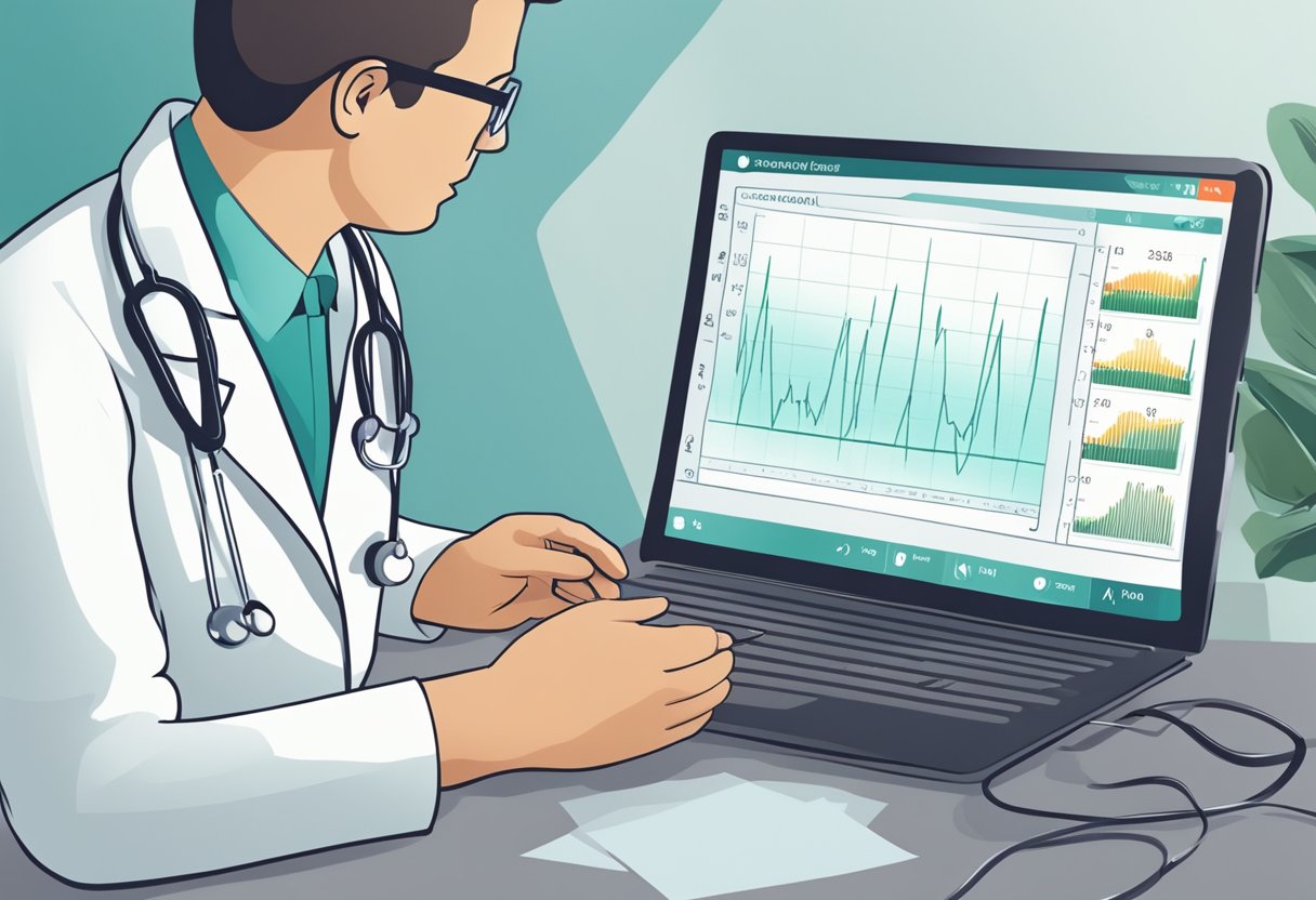 A doctor reviewing an ECG monitor showing signs of congestive heart failure