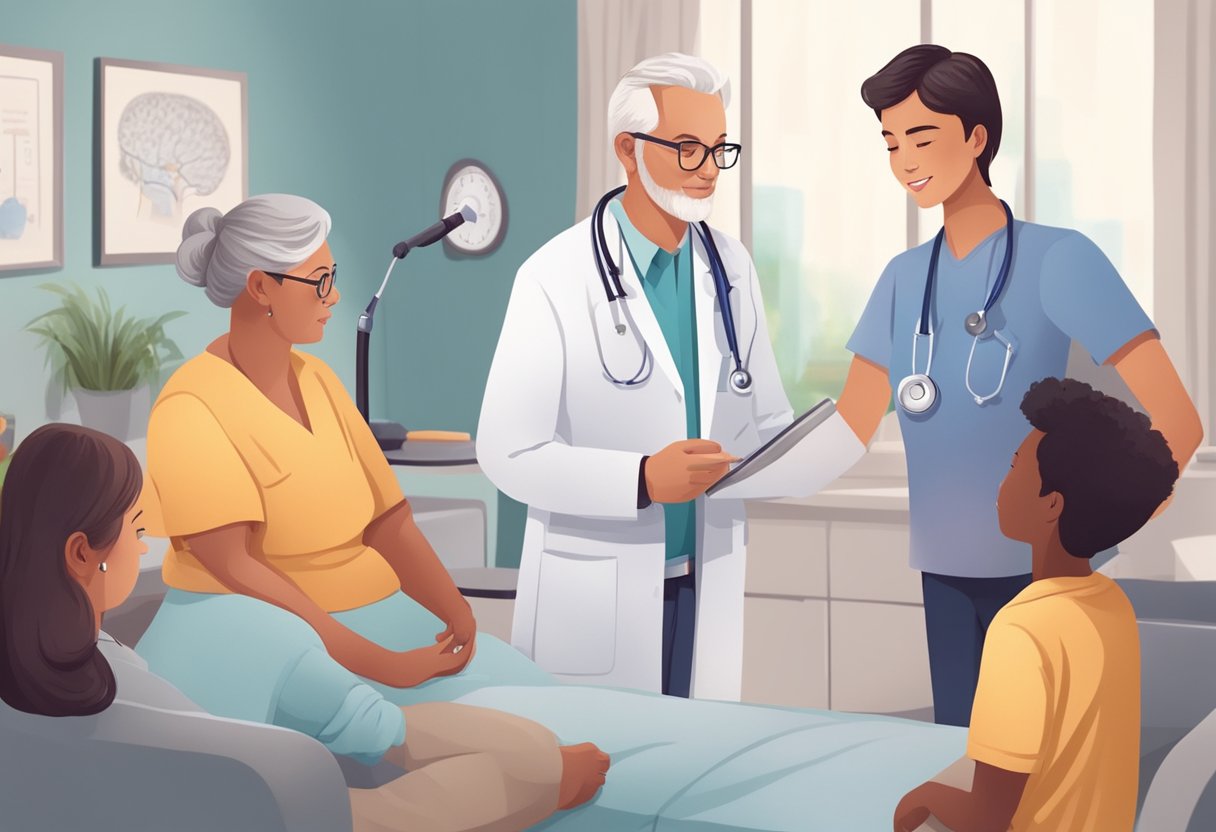 A doctor explaining heart failure treatment to a patient's family