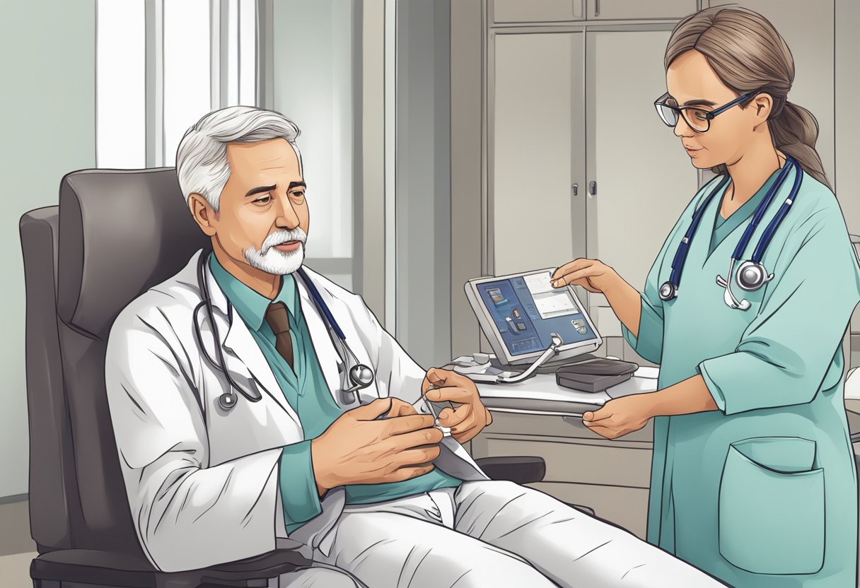 A doctor administering medication to a patient with heart failure