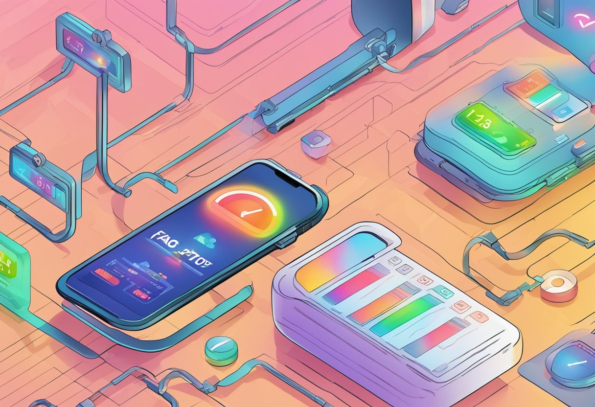 A heart rate monitor displaying different zones with FAQ text floating around