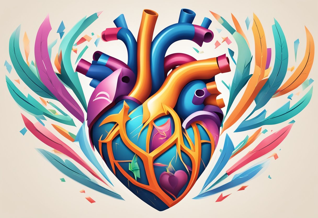 A vibrant heart surrounded by dynamic arrows symbolizing physical activity's impact on reducing heart disease